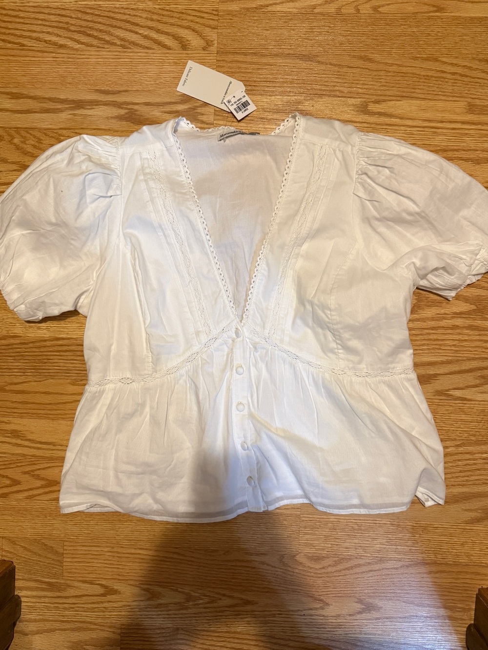Abercrombie & Fitch White V-Neck Button Front Peplum Blouse